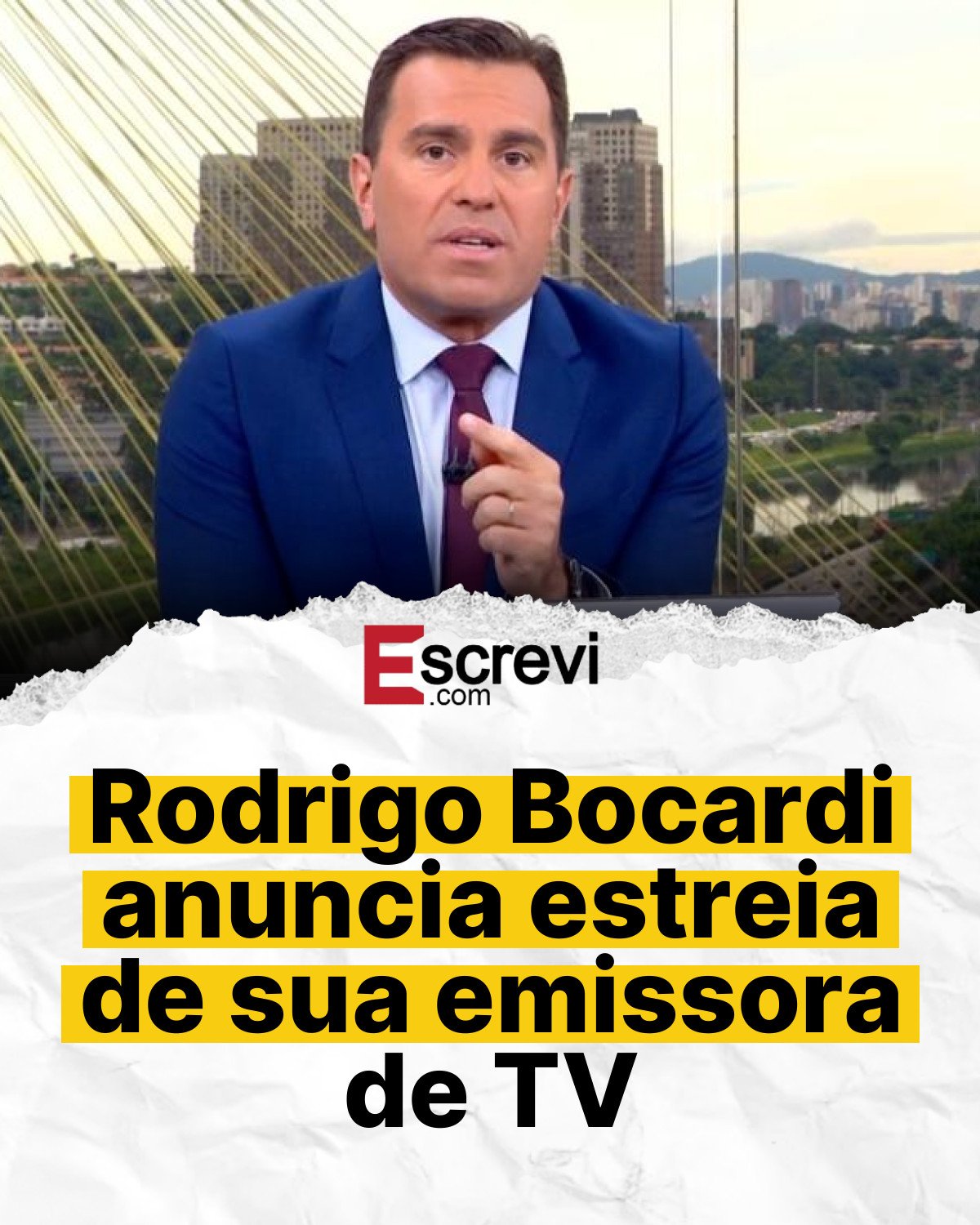 Rodrigo Bocardi anuncia estreia de sua emissora de TV card branco
