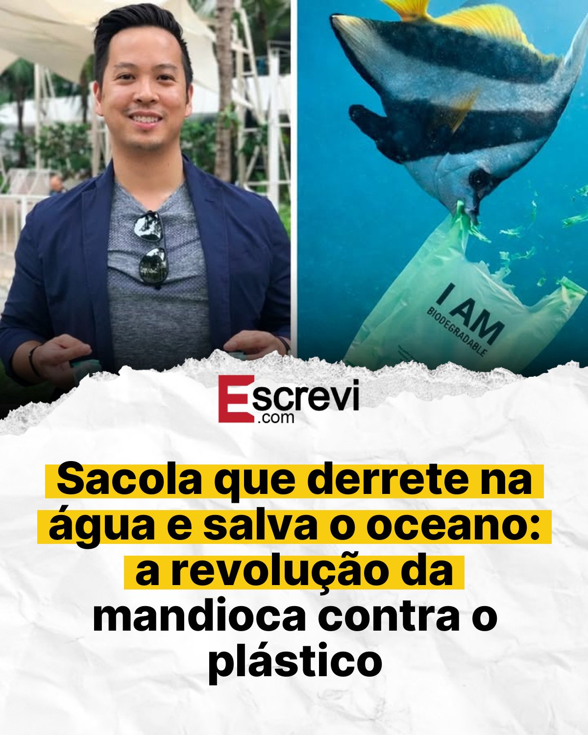 Sacola que derrete na água e salva o oceano: a revolução da mandioca contra o plástico card branco
