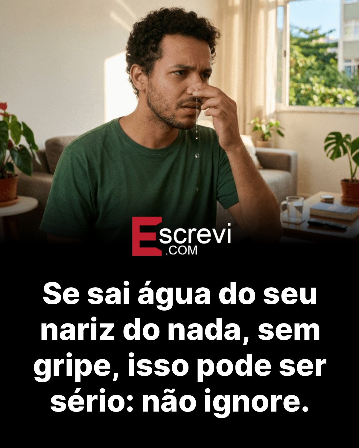 Se sai água do seu nariz do nada, sem gripe, isso pode ser sério: não ignore. card preto