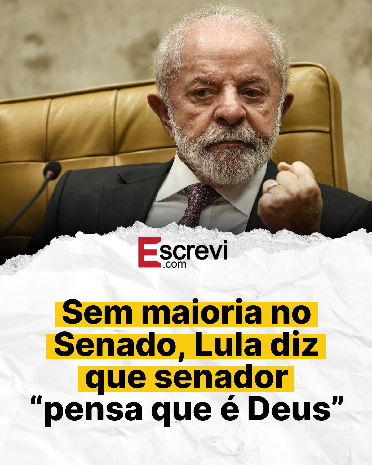 Sem maioria no Senado, Lula diz que senador “pensa que é Deus” card branco