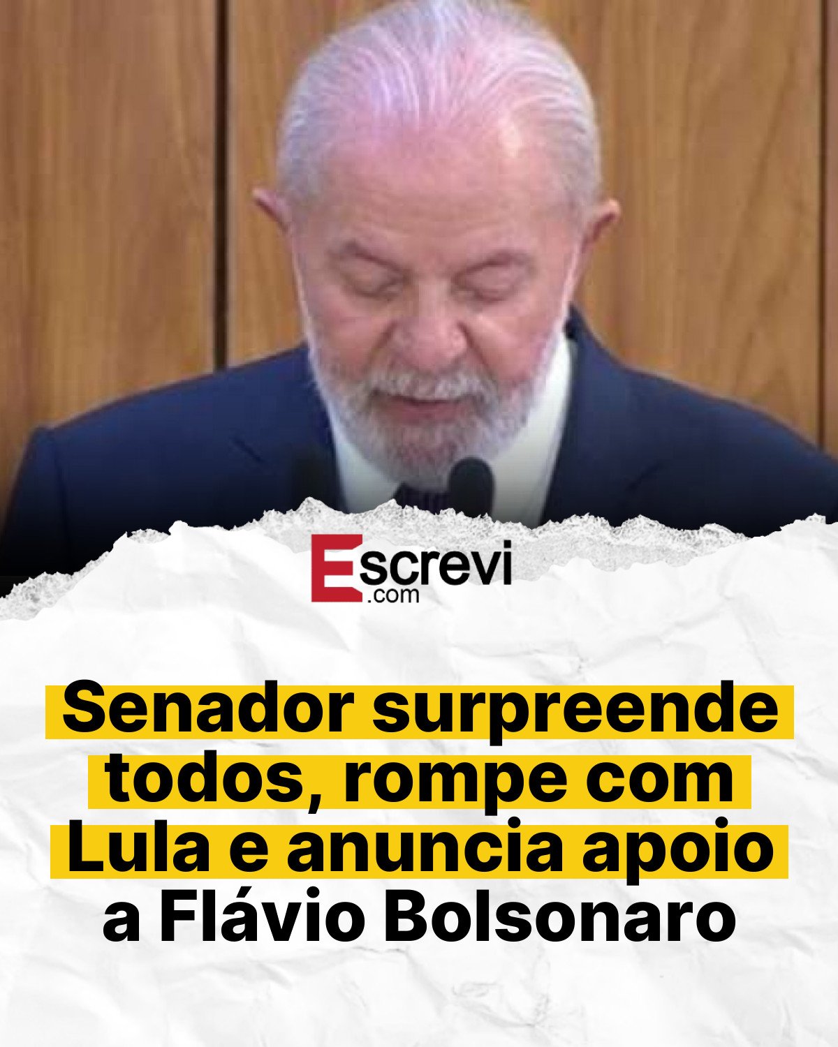 Senador surpreende todos, rompe com Lula e anuncia apoio a Flávio Bolsonaro card branco