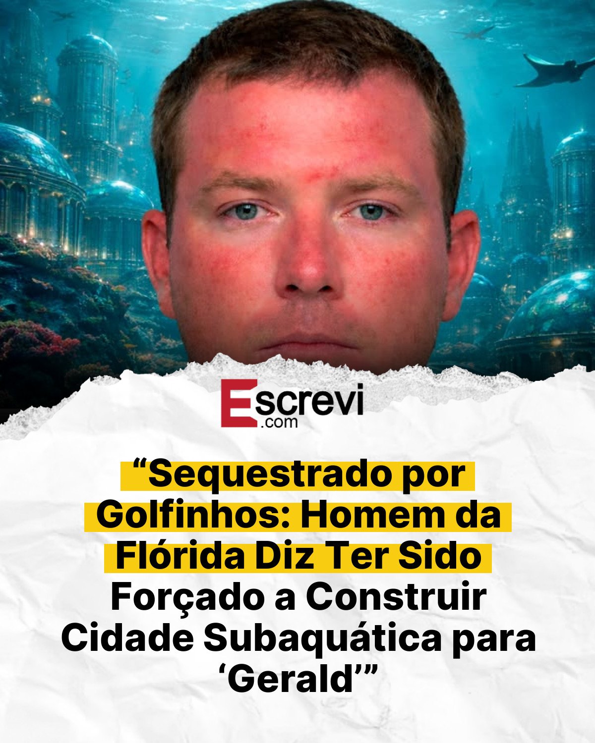 “Sequestrado por Golfinhos: Homem da Flórida Diz Ter Sido Forçado a Construir Cidade Subaquática para ‘Gerald’” card branco