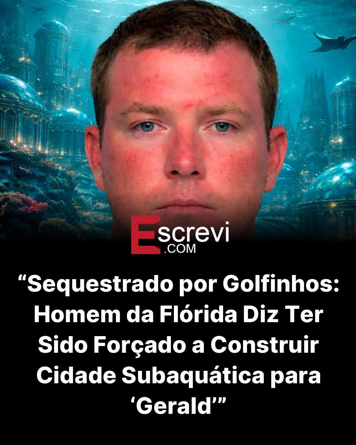 “Sequestrado por Golfinhos: Homem da Flórida Diz Ter Sido Forçado a Construir Cidade Subaquática para ‘Gerald’” card preto