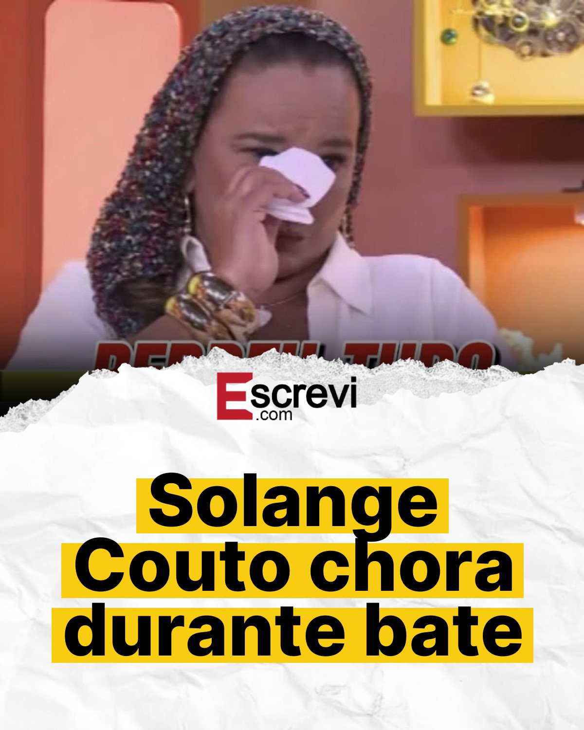 Solange Couto chora durante bate card branco