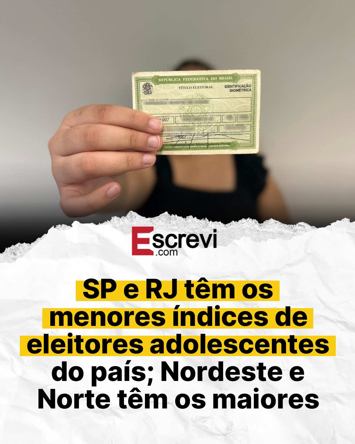 SP e RJ têm os menores índices de eleitores adolescentes do país; Nordeste e Norte têm os maiores card branco
