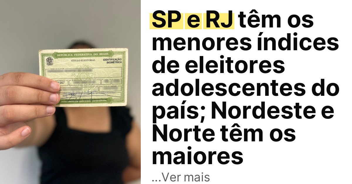 SP e RJ têm os menores índices de eleitores adolescentes do país; Nordeste e Norte têm os maiores imagem principal