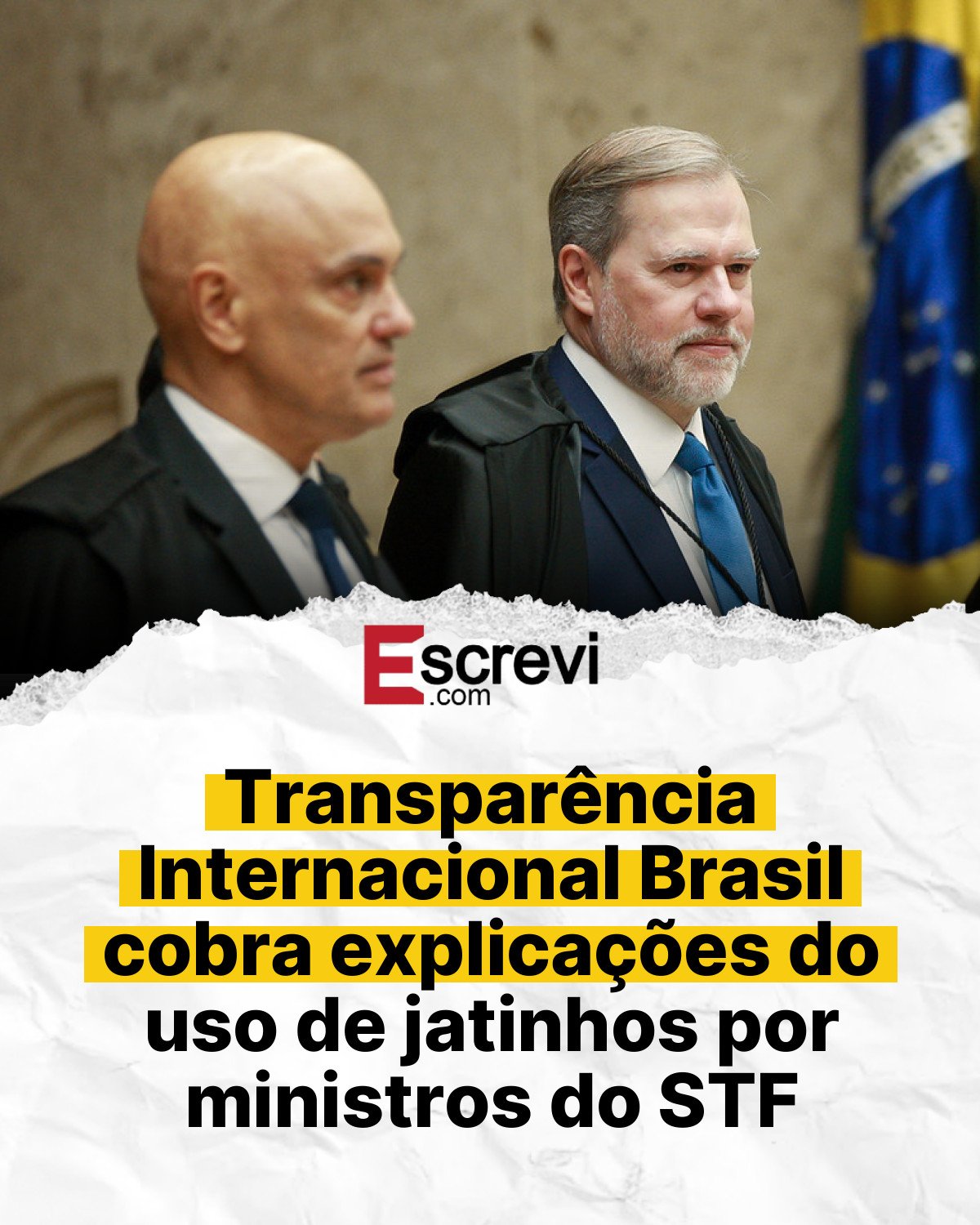 Transparência Internacional Brasil cobra explicações do uso de jatinhos por ministros do STF card branco
