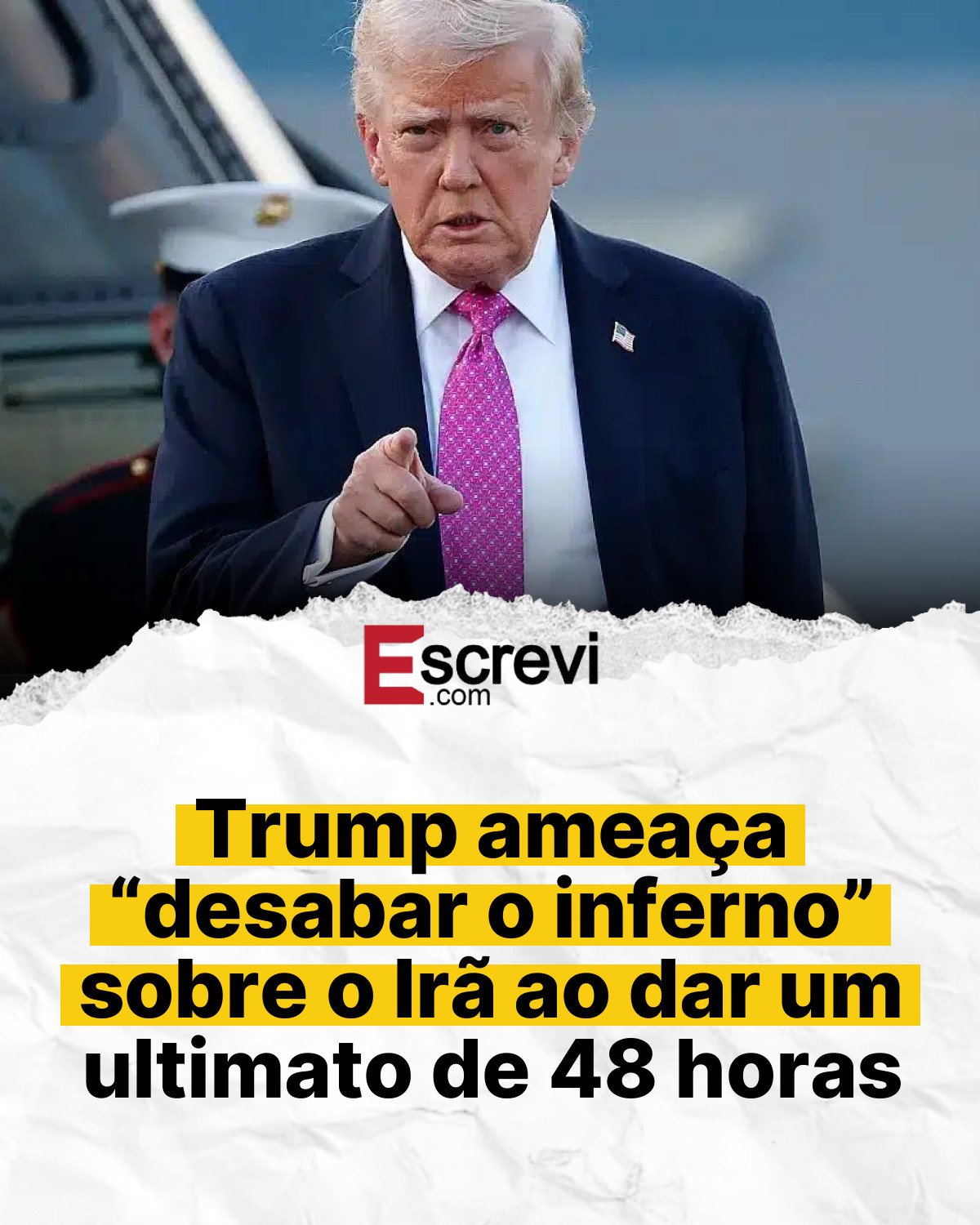 Trump ameaça “desabar o inferno” sobre o Irã ao dar um ultimato de 48 horas card branco