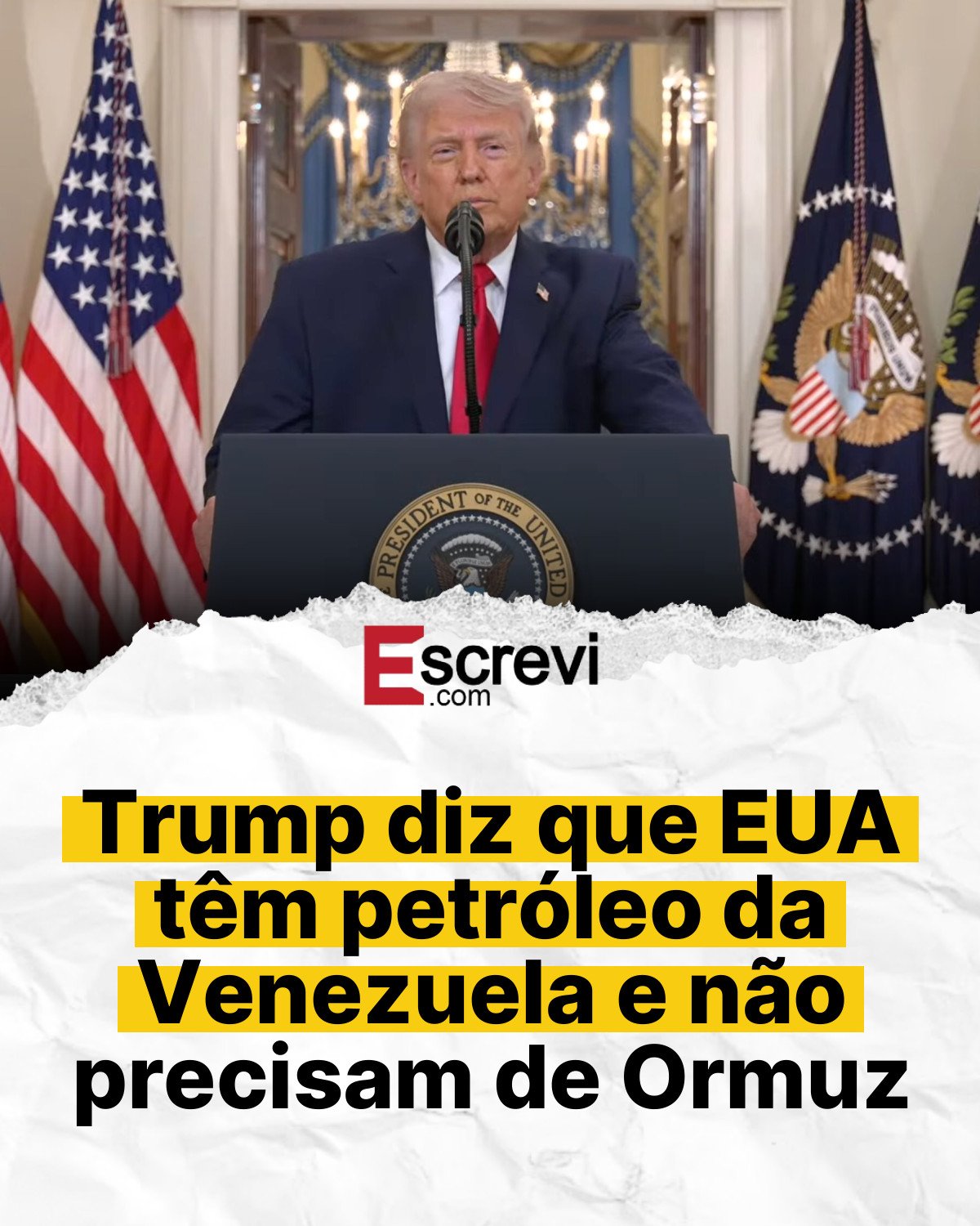 Trump diz que EUA têm petróleo da Venezuela e não precisam de Ormuz card branco