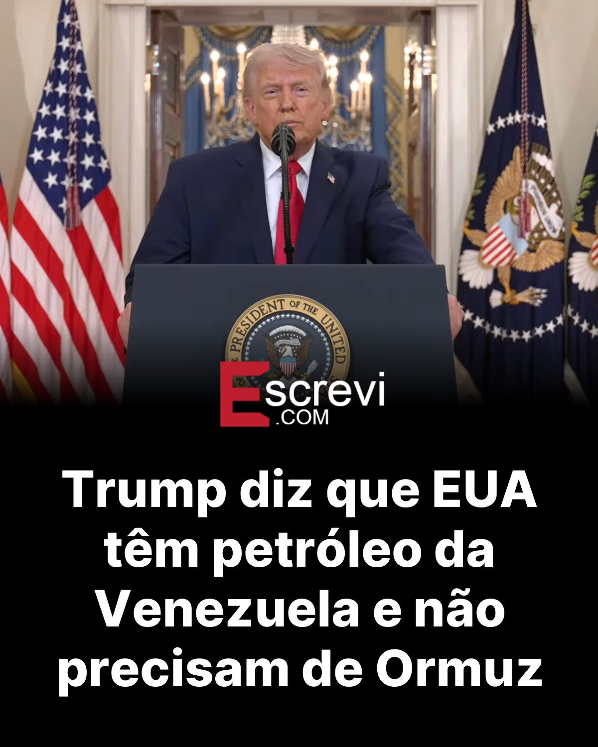 Trump diz que EUA têm petróleo da Venezuela e não precisam de Ormuz card preto
