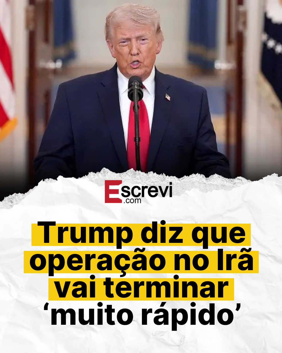 Trump diz que operação no Irã vai terminar ‘muito rápido’ card branco