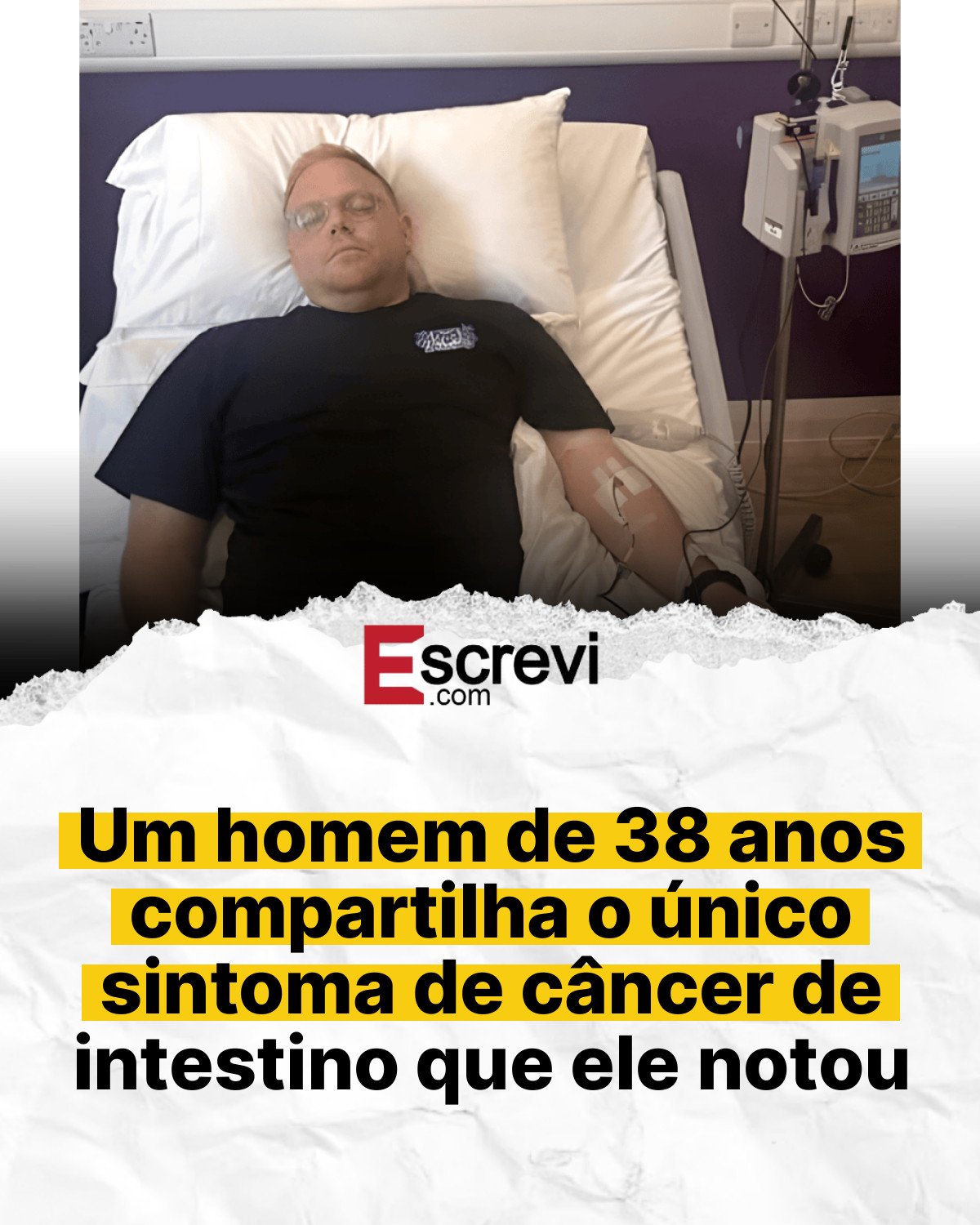 Um homem de 38 anos compartilha o único sintoma de câncer de intestino que ele notou card branco