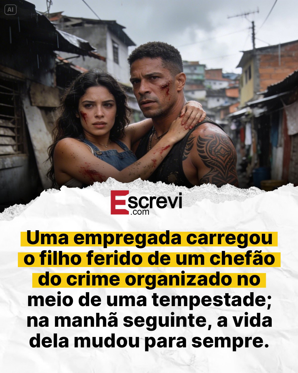 Uma empregada carregou o filho ferido de um chefão do crime organizado no meio de uma tempestade; na manhã seguinte, a vida dela mudou para sempre. card branco