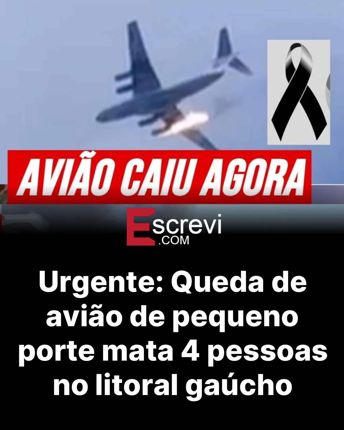 Urgente: Queda de avião de pequeno porte mata 4 pessoas no litoral gaúcho card preto