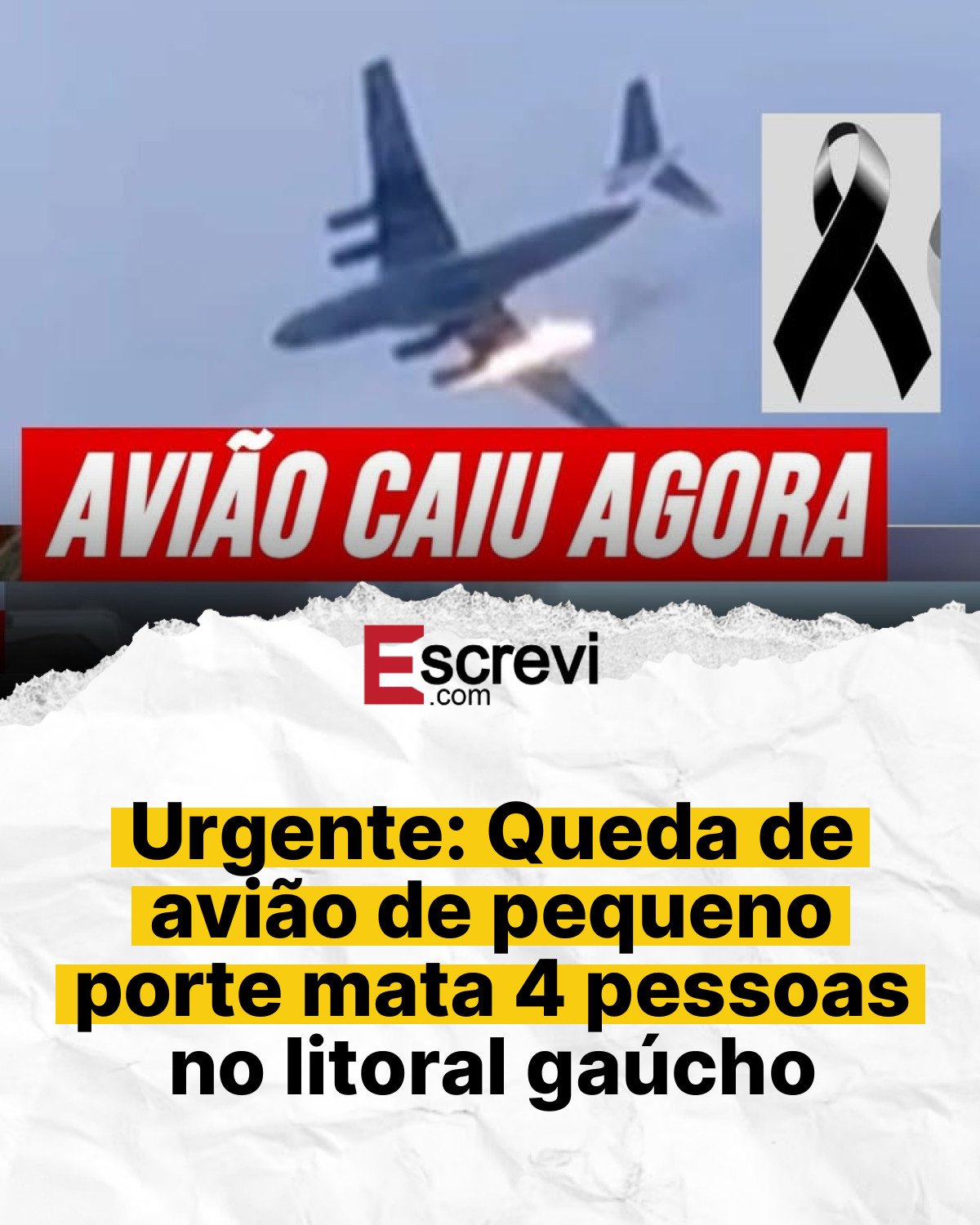 Urgente: Queda de avião de pequeno porte mata 4 pessoas no litoral gaúcho card branco