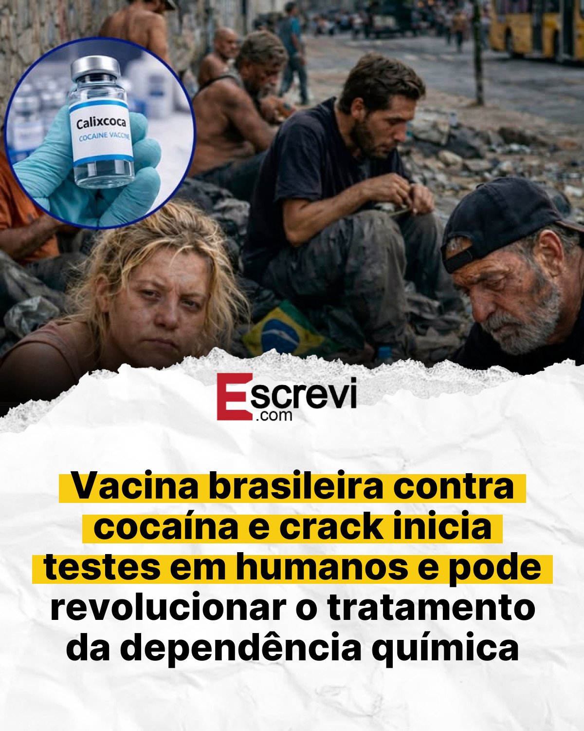 Vacina brasileira contra cocaína e crack inicia testes em humanos e pode revolucionar o tratamento da dependência química card branco