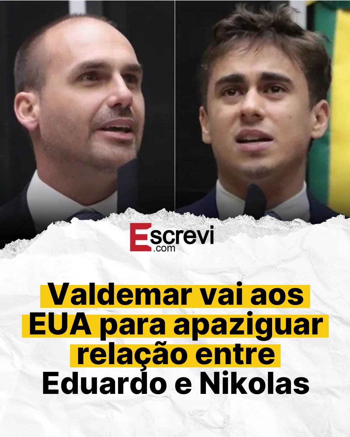 Valdemar vai aos EUA para apaziguar relação entre Eduardo e Nikolas card branco