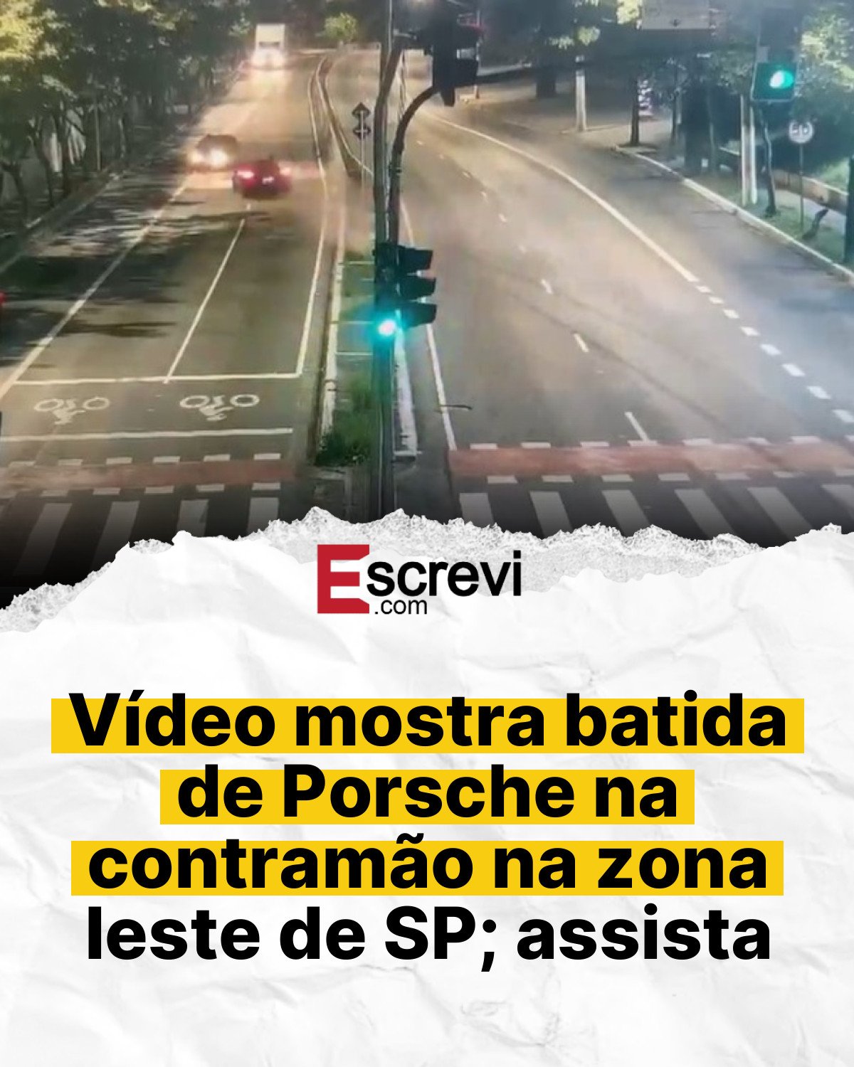 Vídeo mostra batida de Porsche na contramão na zona leste de SP; assista card branco