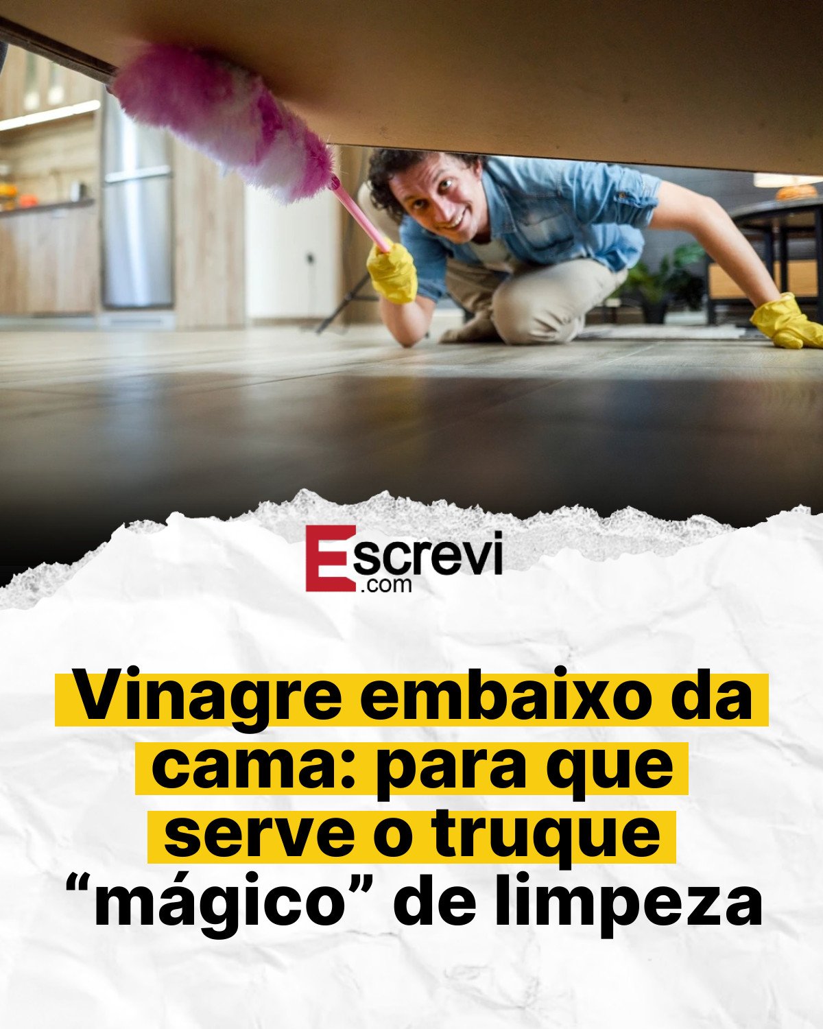 Vinagre embaixo da cama: para que serve o truque “mágico” de limpeza card branco