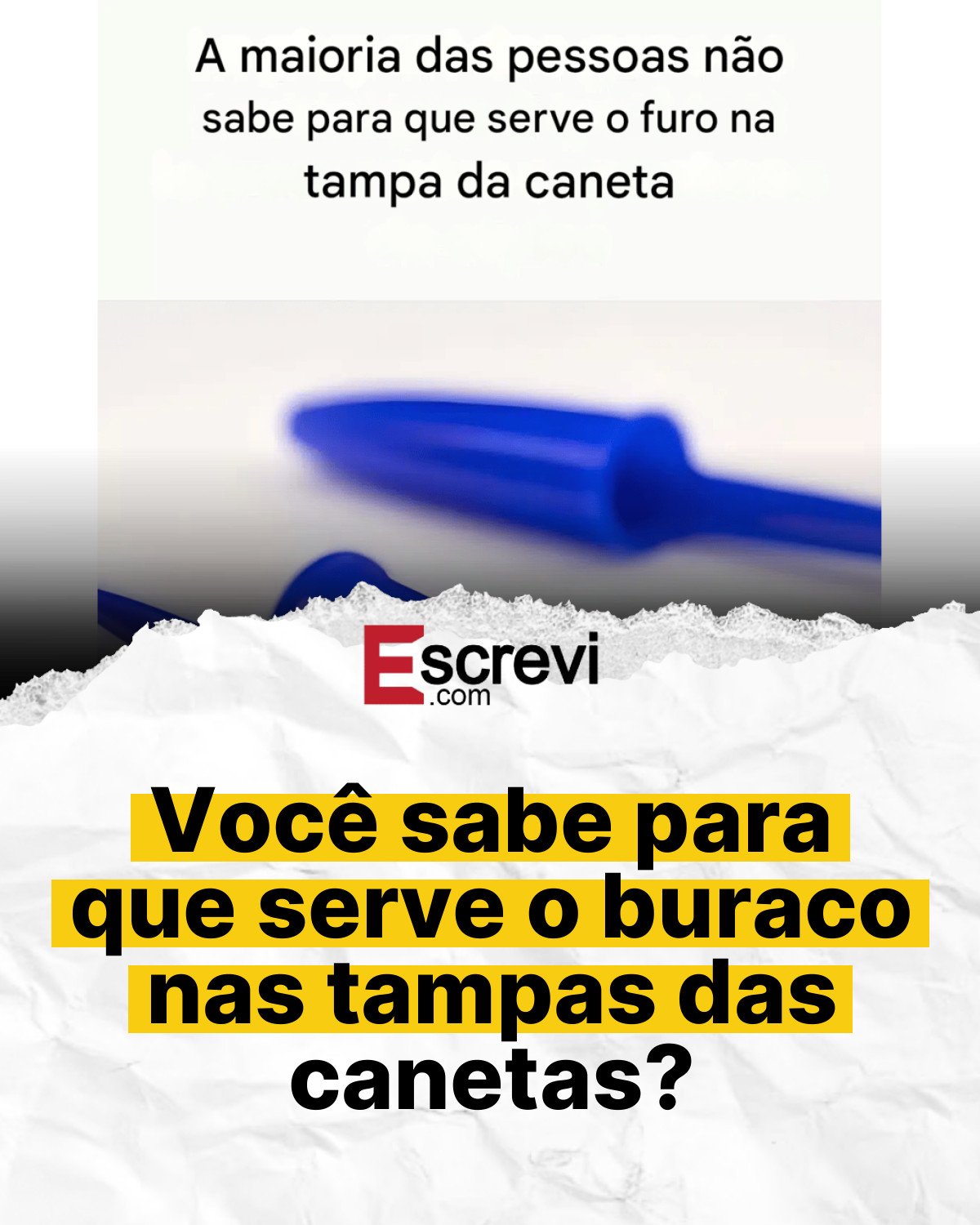 Você sabe para que serve o buraco nas tampas das canetas? card branco