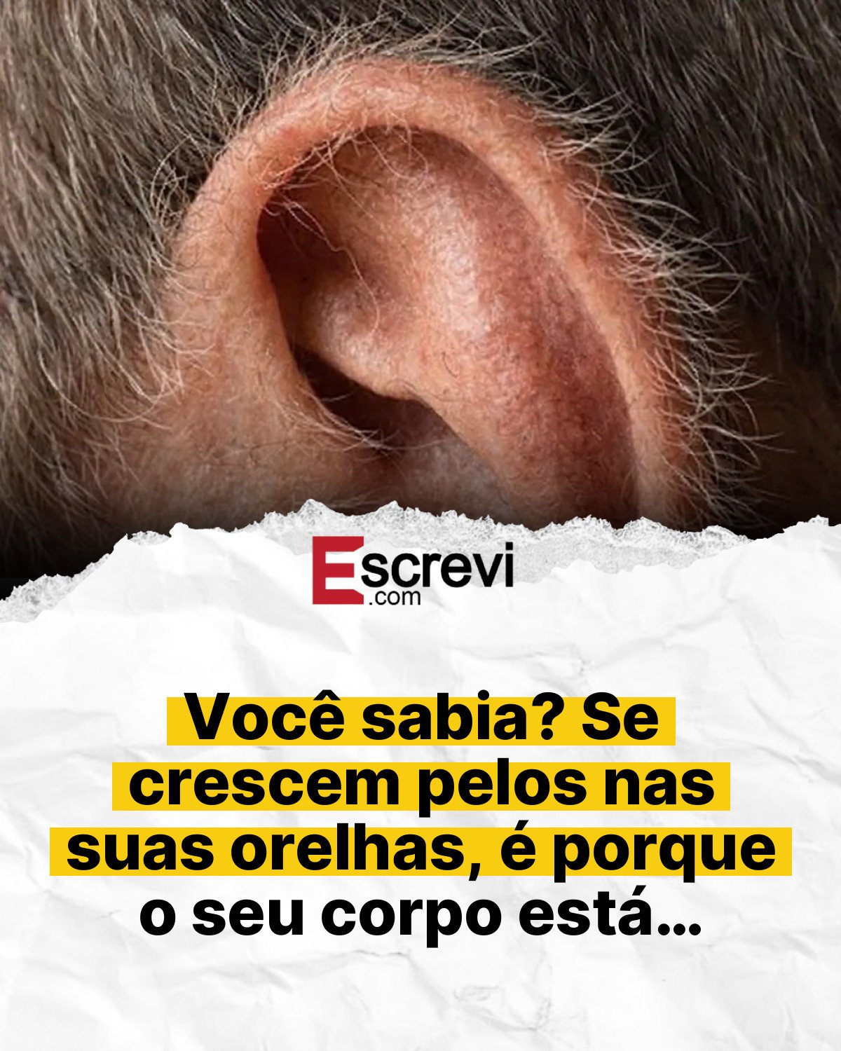 Você sabia? Se crescem pelos nas suas orelhas, é porque o seu corpo está… card branco