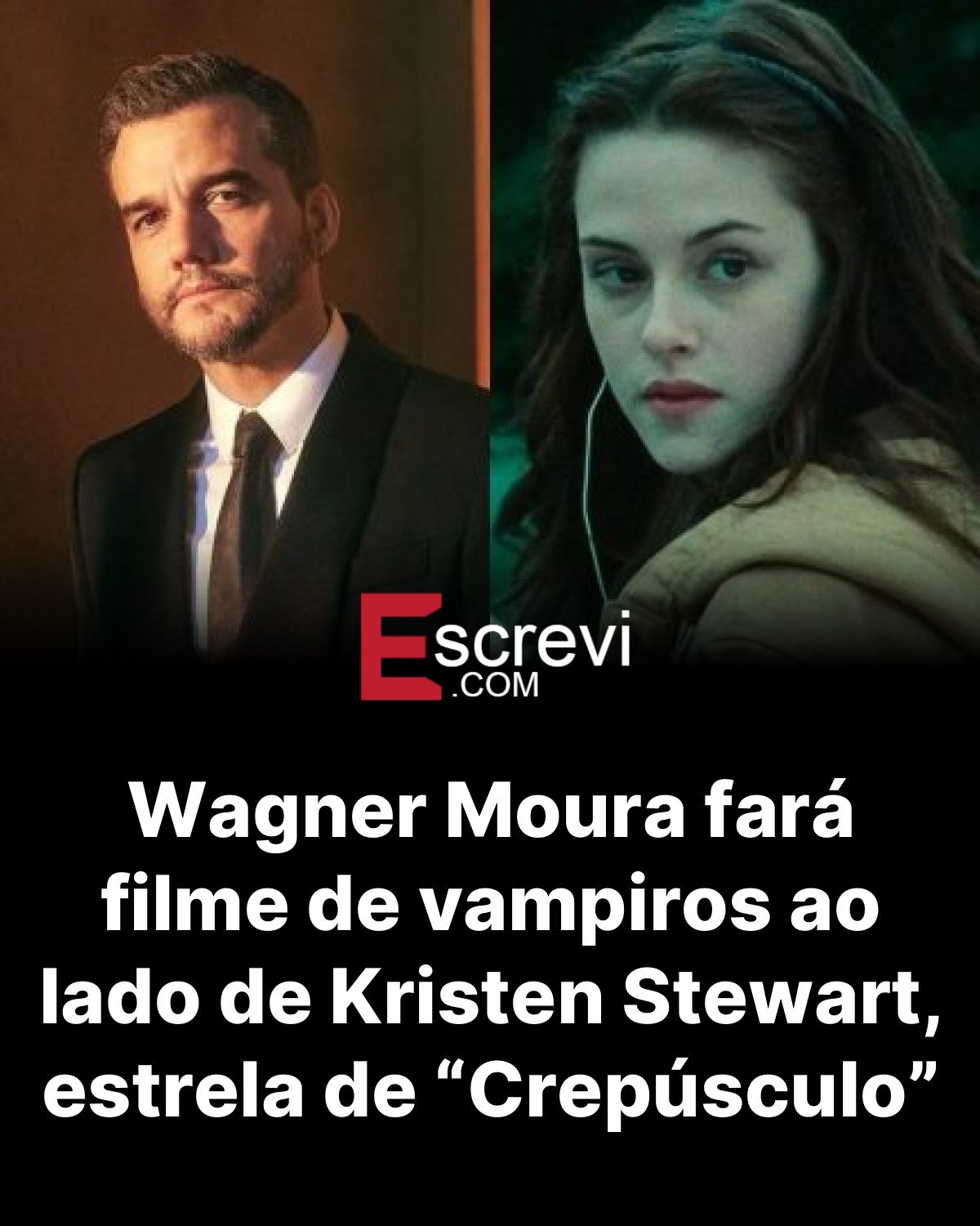 Wagner Moura fará filme de vampiros ao lado de Kristen Stewart, estrela de “Crepúsculo” card preto