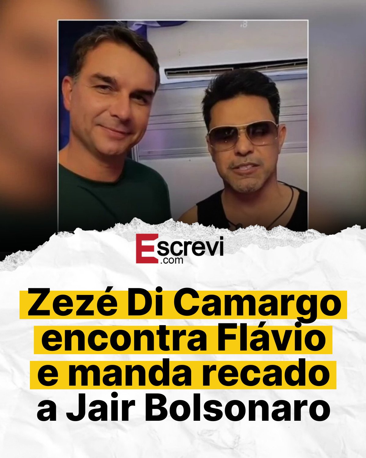 Zezé Di Camargo encontra Flávio e manda recado a Jair Bolsonaro card branco